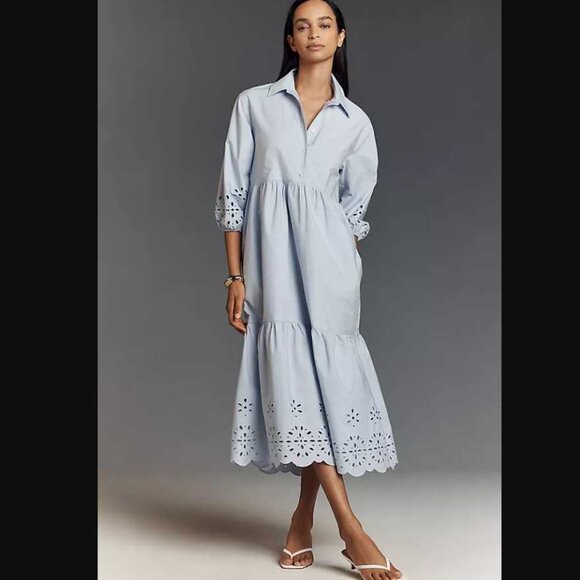 Anthropologie Dresses & Skirts - New XL Anthropologie x Maeve The Bettina tiered shirt dress: Eyelet edition
